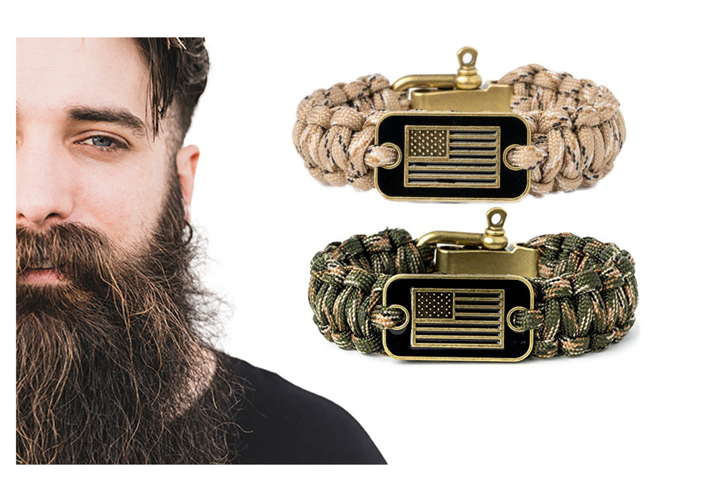 Hero Company Camo Paracord Bracelet Tactical Survival Bracelet USA Helps Flag