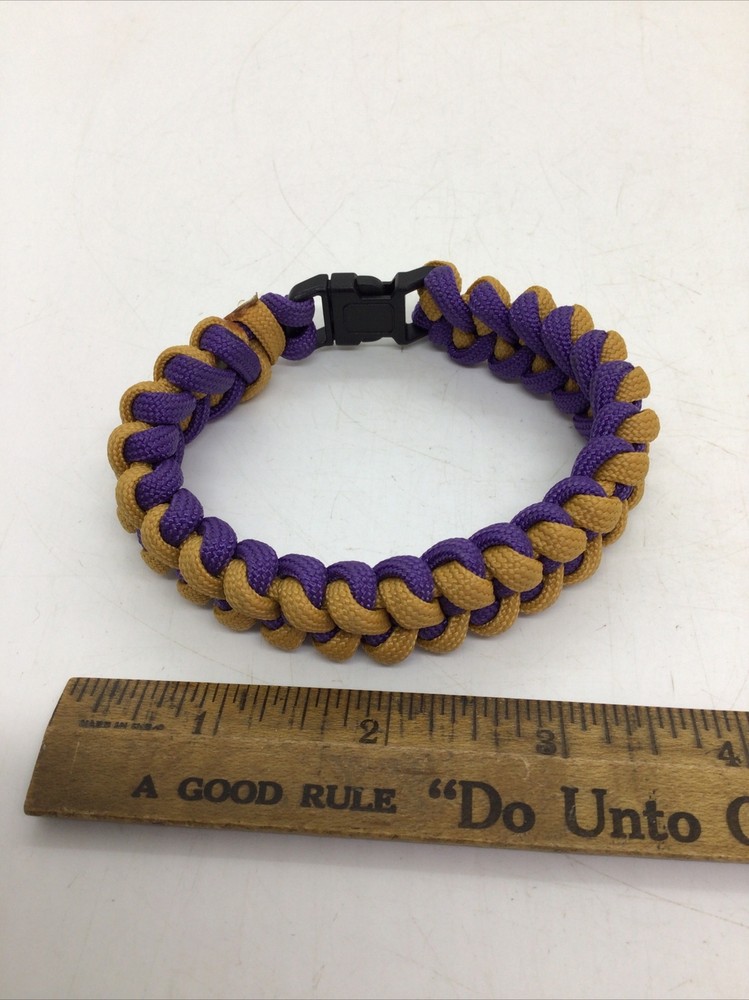 Paracord Survival Bracelet 9.5” Long Purple & Gold Minnesota Vikings Colors NICE