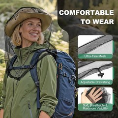 2Pack Mosquito Head Net Bug Net Hat Breathable Mesh Insect Face Protection Black