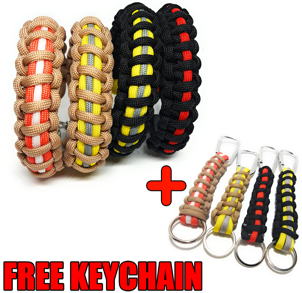 Firefighter Paracord Survival Bracelet + Keychain Gift Turnout Bracelet Survie