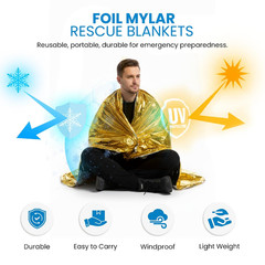 FB-6831 Emergency Mylar Thermal Blankets – 10 Pack, 62″ X 82″, Gold