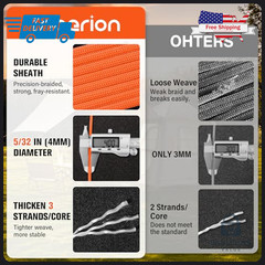 Triberion 100ft 550lb Paracord Rope – 4mm Polyester Utility Cord for Camping