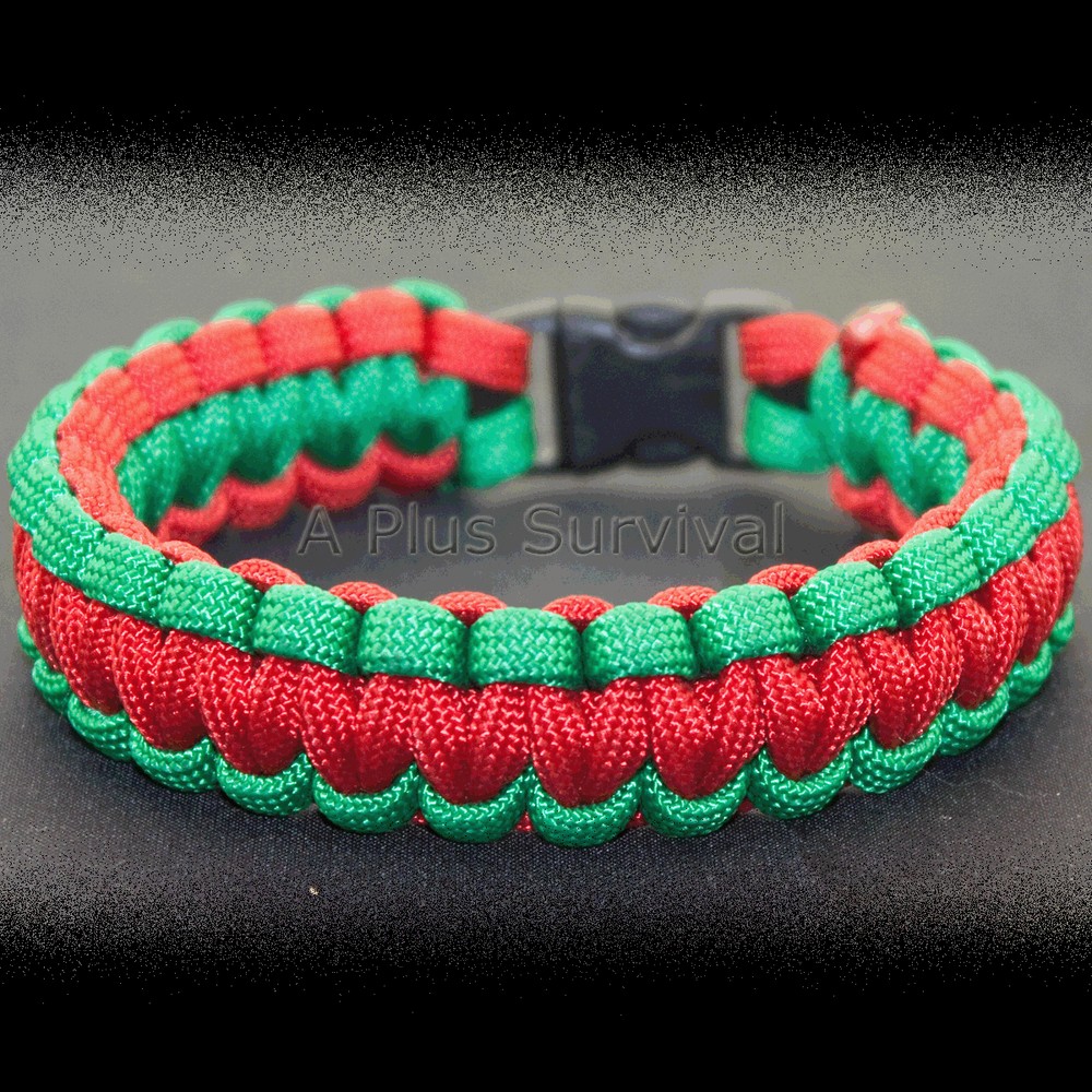 Kelly Green & Red – Paracord Rope Survival Bracelet – Made in the USA