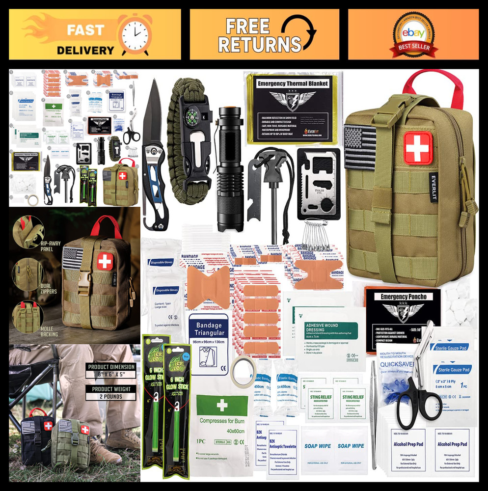 250-Piece Survival First Aid Kit | IFAK Trauma Bag, Molle Pouch, Emergency Gear
