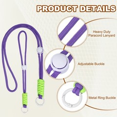 2Set Heavy Duty Paracord Keychain Lanyard for Keys , Deep Purple/Green/White