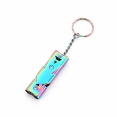 Stainless Steel Double Tube Safety Whistle Keychain Outdoor Camping Hiking Gear