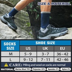 MOGGEI Merino Wool Hiking Socks for Men Large, Grey/Blue/Dark Blue/Black