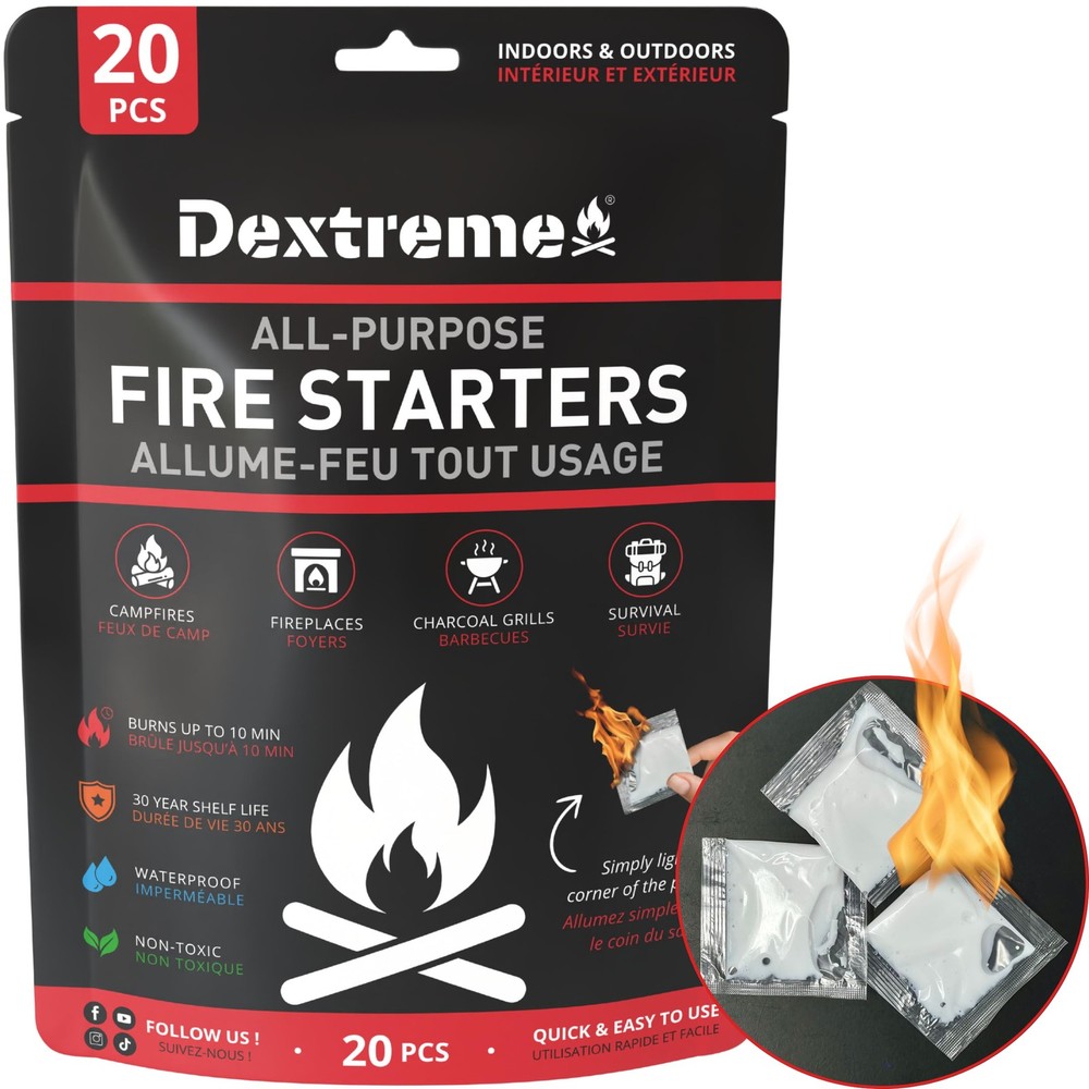 Dextreme Quick Instant Fire Starter – Waterproof 20 Pcs Bag, White