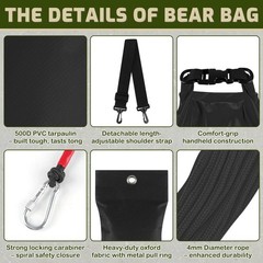 15L Bear Bags for Food Backpacking, Waterproof Bear Bag Hanging Kit, Black