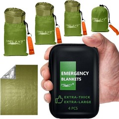Emergency Blanket 4-Pack, 83″x60″ Extra-Thick w/Whistles & Case