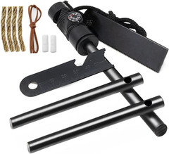 Fire Starter Survival Tool, Ferro Rod Kit with with Compass, Paracord and Whistl