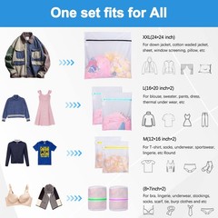 7 Set Mesh Laundry Bags, Delicates 1*XXL+2*L+2*M+2*Bra Bag, White