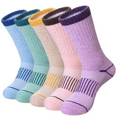 AMENLAN Women Merino Wool Hiking Socks Winter Medium, Purple Pink Green