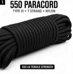 Black 550 Paracord Nylon Rope 7 Strand Survival Camping Cord 50FT-500FT USA
