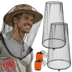 Pmxary 2pk Mosquito Head Net Bug Hat Drawstring Black Outdoor Essential