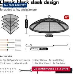 Fire Pit Spark Screen, Outdoor 36 Inch Round Fire Pit Screen with Foldable Hook