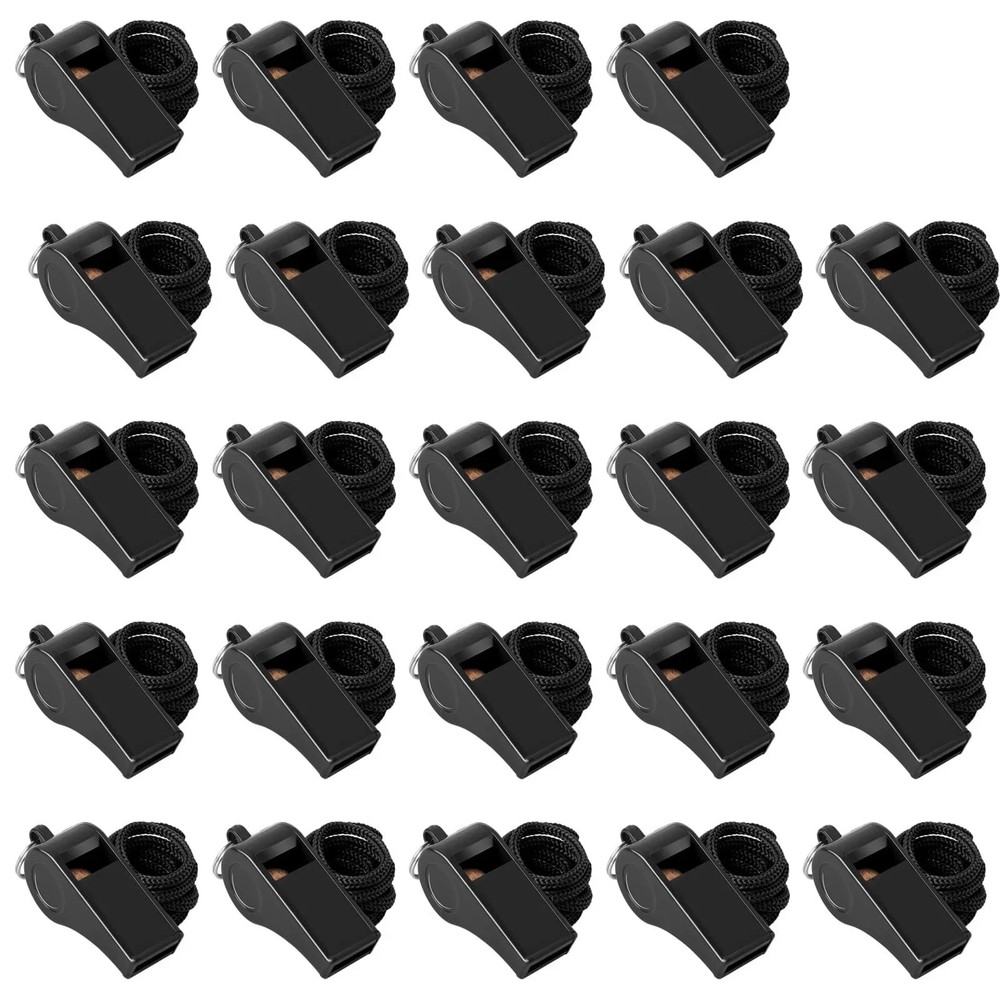 24 Pack 120dB Loud Referee Whistles with Lanyards â€“ Heavy-Duty Black Sports W