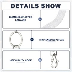 1Pack 15.7″ Rhinestone Lanyard for Keys, White