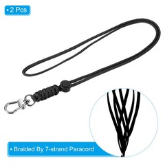 2pcs 19″ Paracord Lanyard Clasp Necklace Badge Holder Strap Keychain Cord, Black