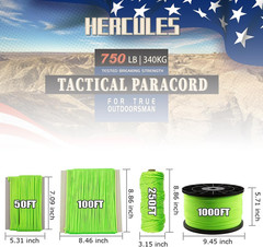 Paracord 750lb, 4mm Tactical Parachute Rope, 50 100 250 1000 Feet Utility Cord