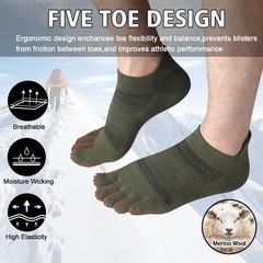 HABITER Merino Wool Toe Socks for Men&Women,Compression Medium, Green&blue