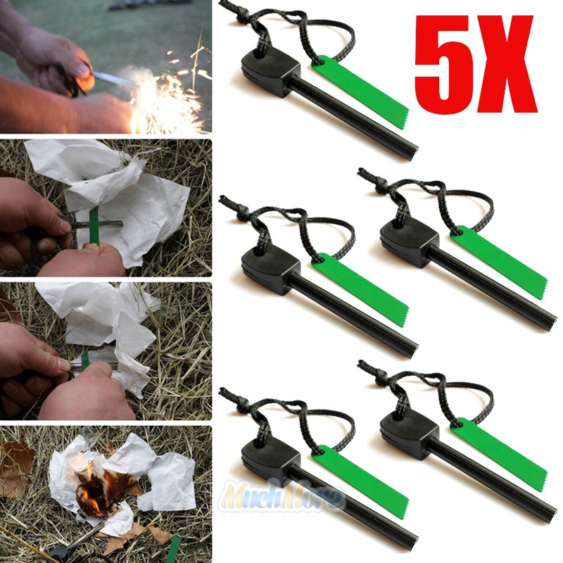 5X Survival Magnesium Flint Stone Fire Starter Emergency Lighter Kit For Camping