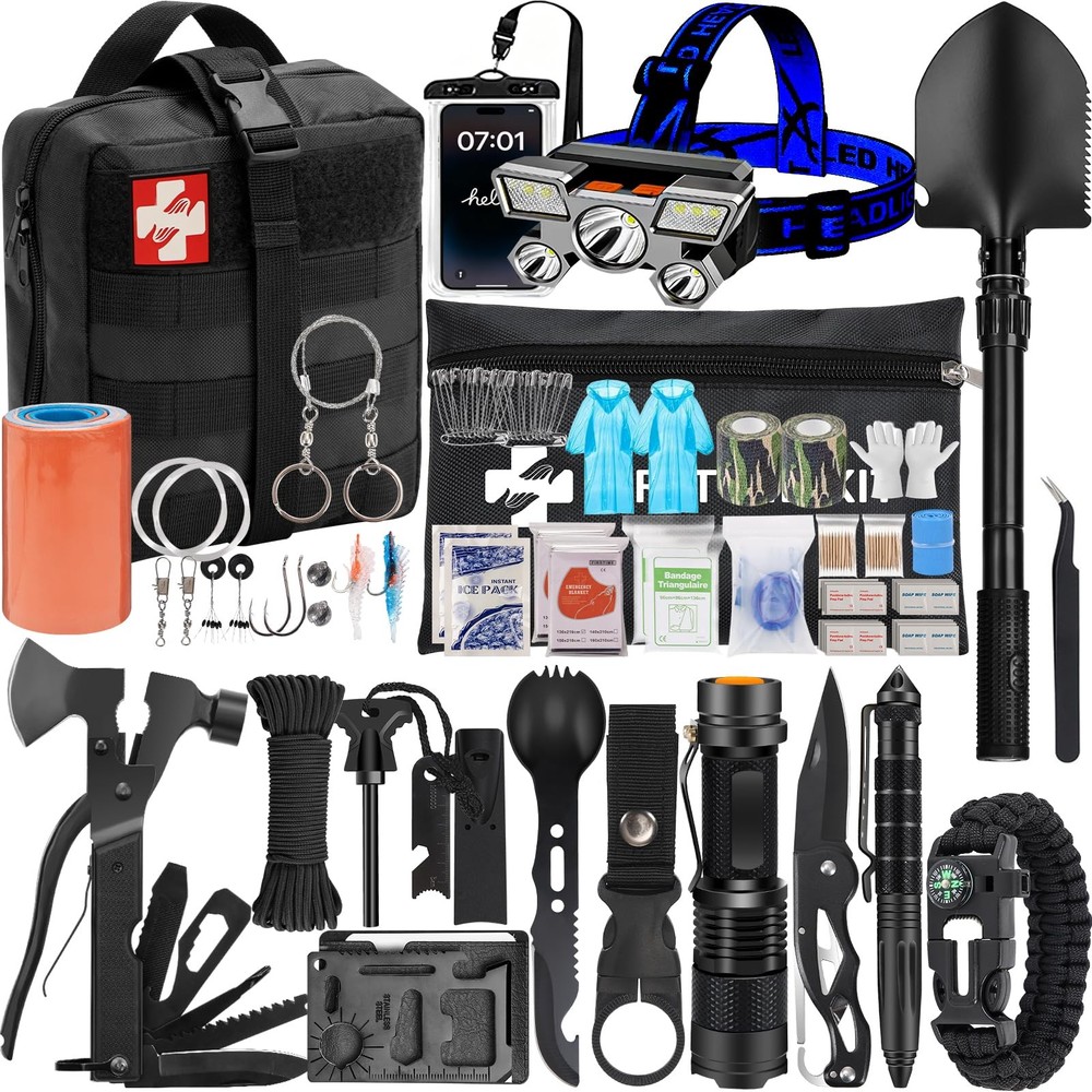 GPUSFAK Emergency Survival Kit and First Aid Kit, Camping Black