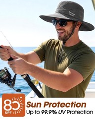 FURTALK Mens Bucket Sun Hat UPF 80+ Wide Brim Hiking One Size, Dark Grey