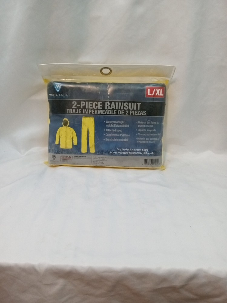 NEW 2-Piece Rainsuit With Hood Lightweight Polyester Yellow – Size L/XL