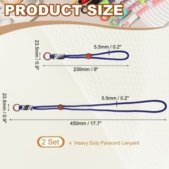 2Set Heavy Duty Paracord Keychain Lanyard for Keys , Deep Blue/Brown/Black White