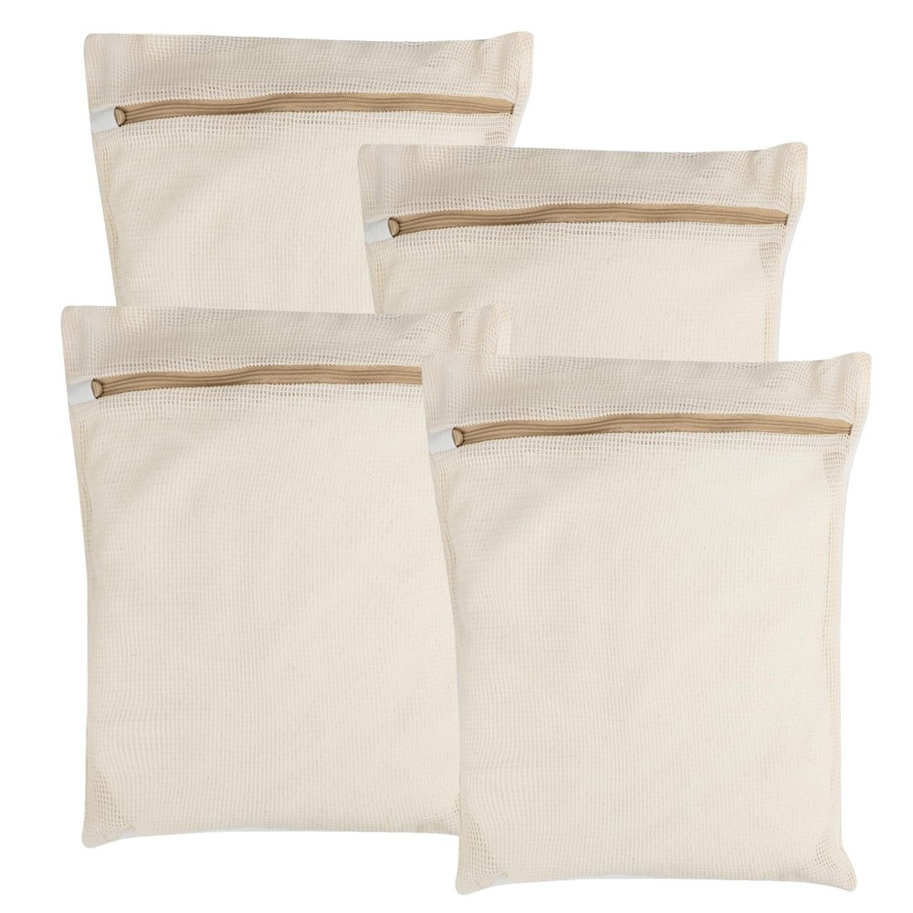 4-Piece Medium Durable Organic Cotton Mesh Laundry Bags with Medium, beige