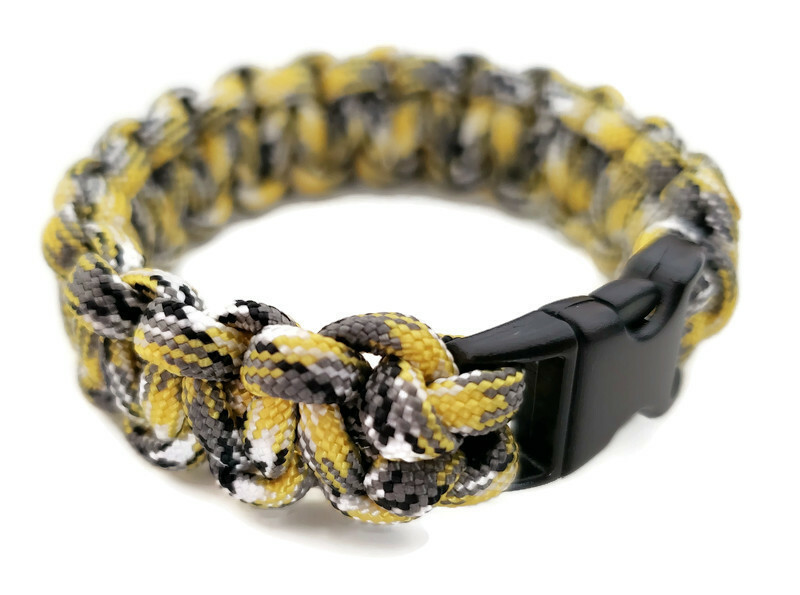 Paracord Bracelet 550 Black Tactical 3/8″ Buckle (Yellow Camo) Hand Made