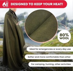 Warm Olive Green Wool Blankets – 66″ x 90″, Fire Retardant Military Style Duo