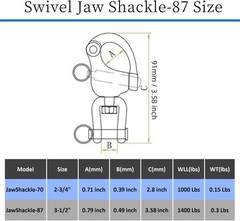 Pair of 3-1/2″ Jaw Swivel Snap Shackle 316 Stainless Steel Metal Clasps，Quick…