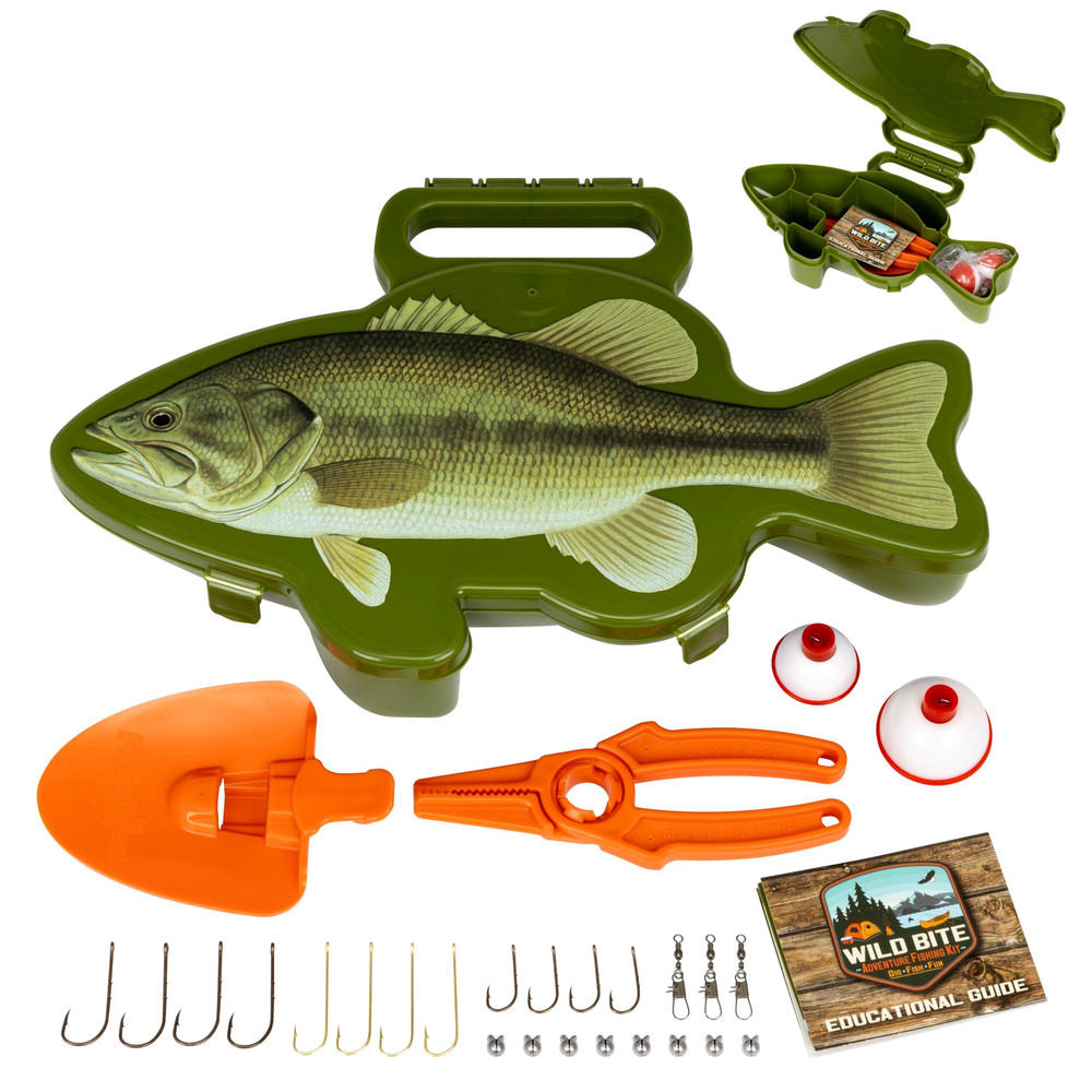 Flambeau Outdoors Wild Bite Fishing Tackle Box Kit Green/BASS One Size, Green