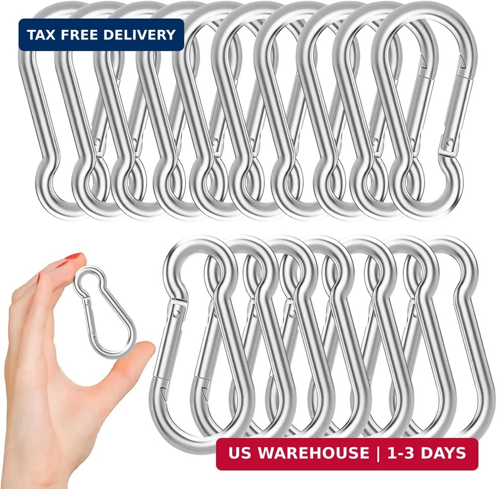50PCS 3″ Heavy Duty Carabiner Clips Bulk, 5/16″ Gavanized Steel Spring Snap Hook