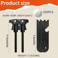 2PCS Magnesium Fire Starter with Striker, High Temp Magnesium Rod, Ferro Rod Fir