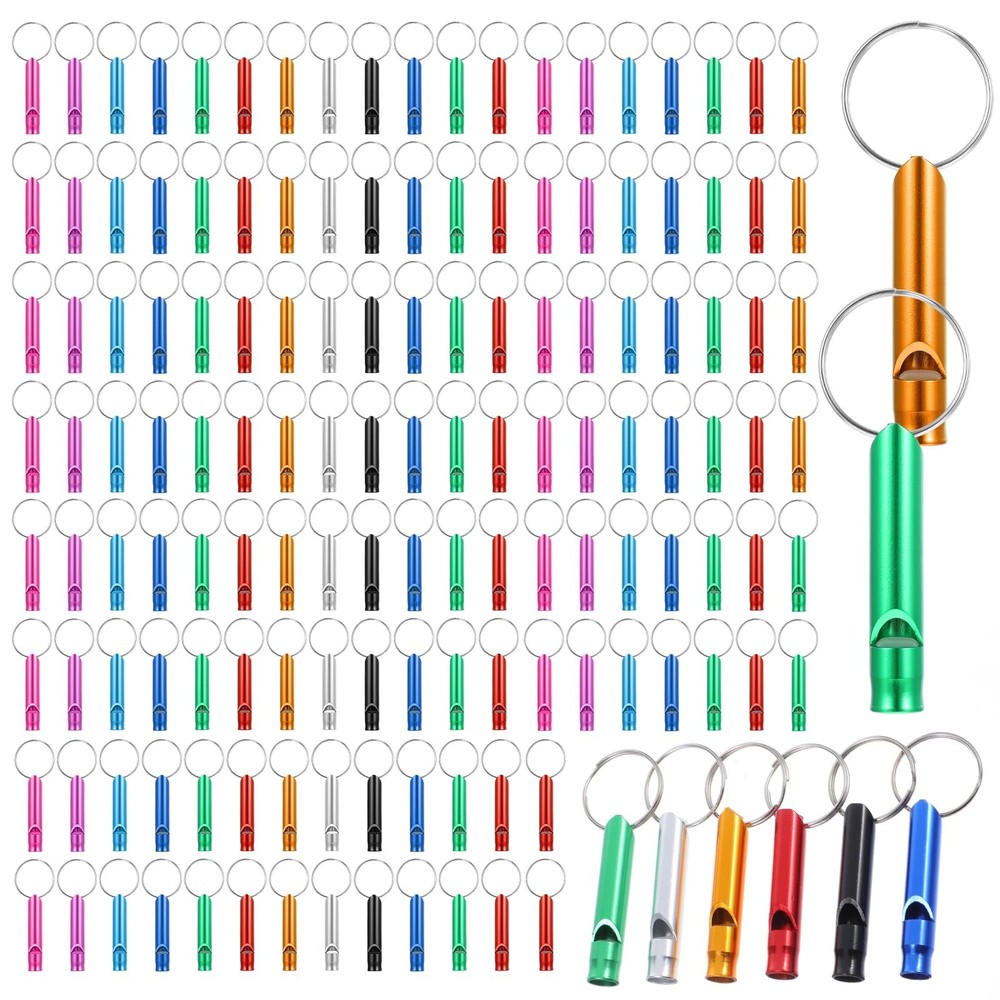 120 Pieces Emergency Whistle with Keychain, 9 Color Assorted Aluminum Surviva…