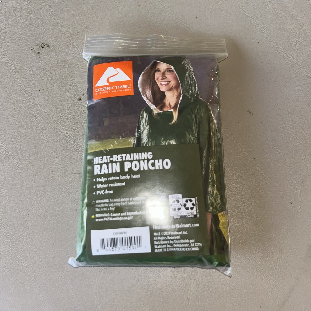 Ozark Trail Heat Retaining Rain Poncho – Fits in Pocket Brand New