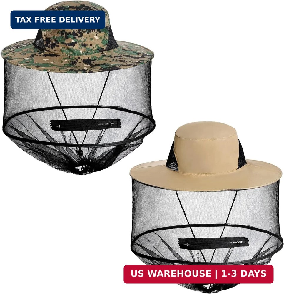 Sucrain 2 Pack Mosquito Head Net Hat Sun Hat Garden Bug Hat with Hidden Net Mesh