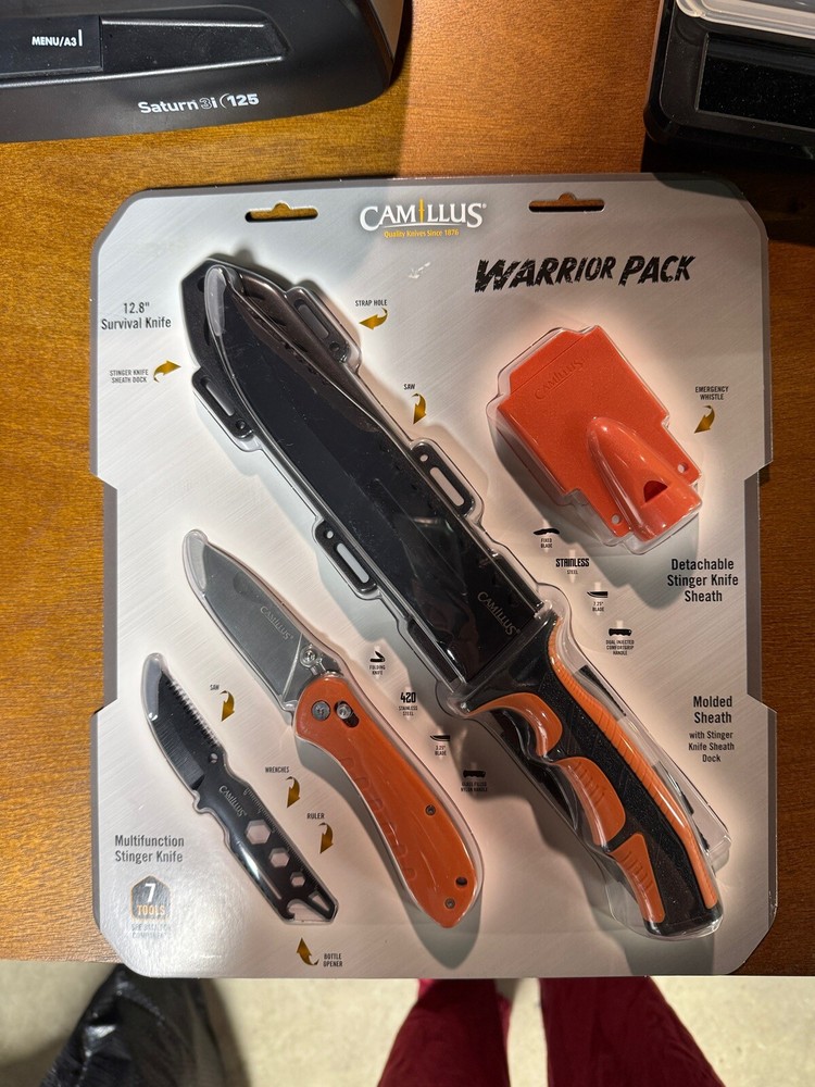 Camillus Warrior Pack 12.8 Survival Knife, Stinger Knife, Folding Knife, Whistle