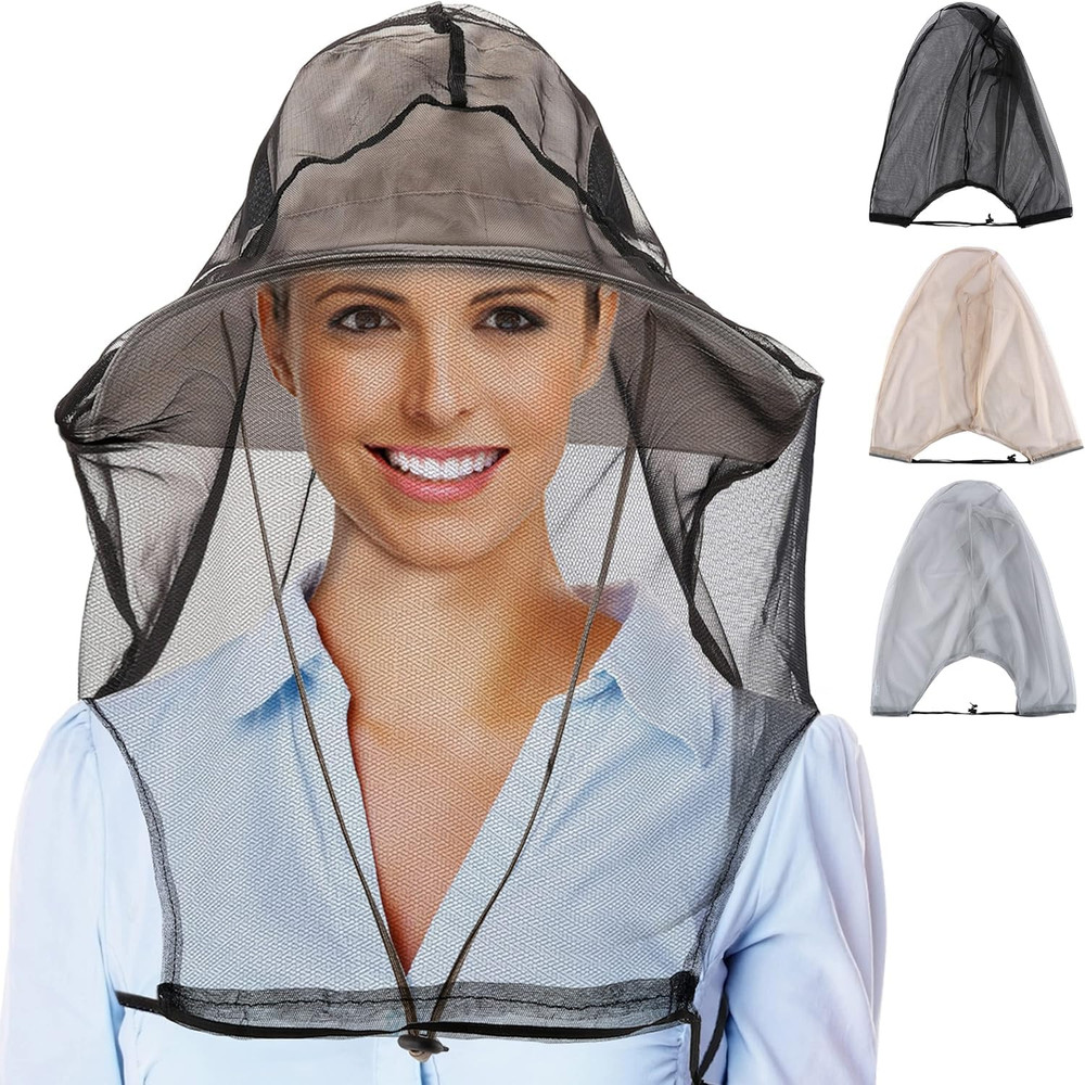3 Pcs Mesh Mosquito Head Net, Fully Covered Face Netting for Hats Head Mesh Prot