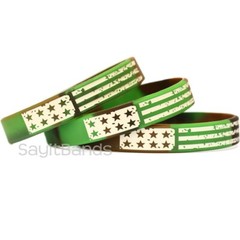Set of Camo Vintage Flag Wristbands – USA Debossed Color Filled Bracelet Lot
