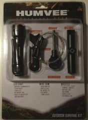 Humvee Outdoor Survival Kit: Wire Saw, Whistle, LED, Fire Starter, Compass – New