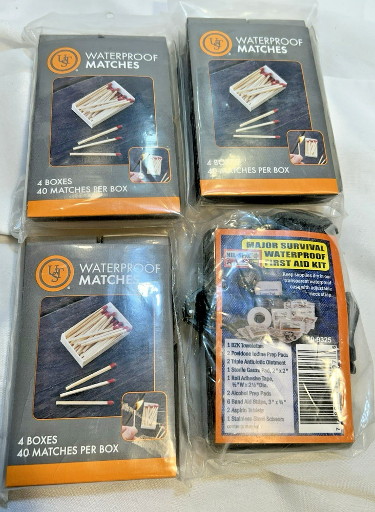 Water Proof Matches Lot Of 12 Packs with Travel First Aid Kit