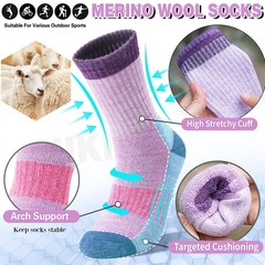 SAVALOS Merino Wool Hiking Socks for Large, Khaki/Light Red/Purple/Green/Dark
