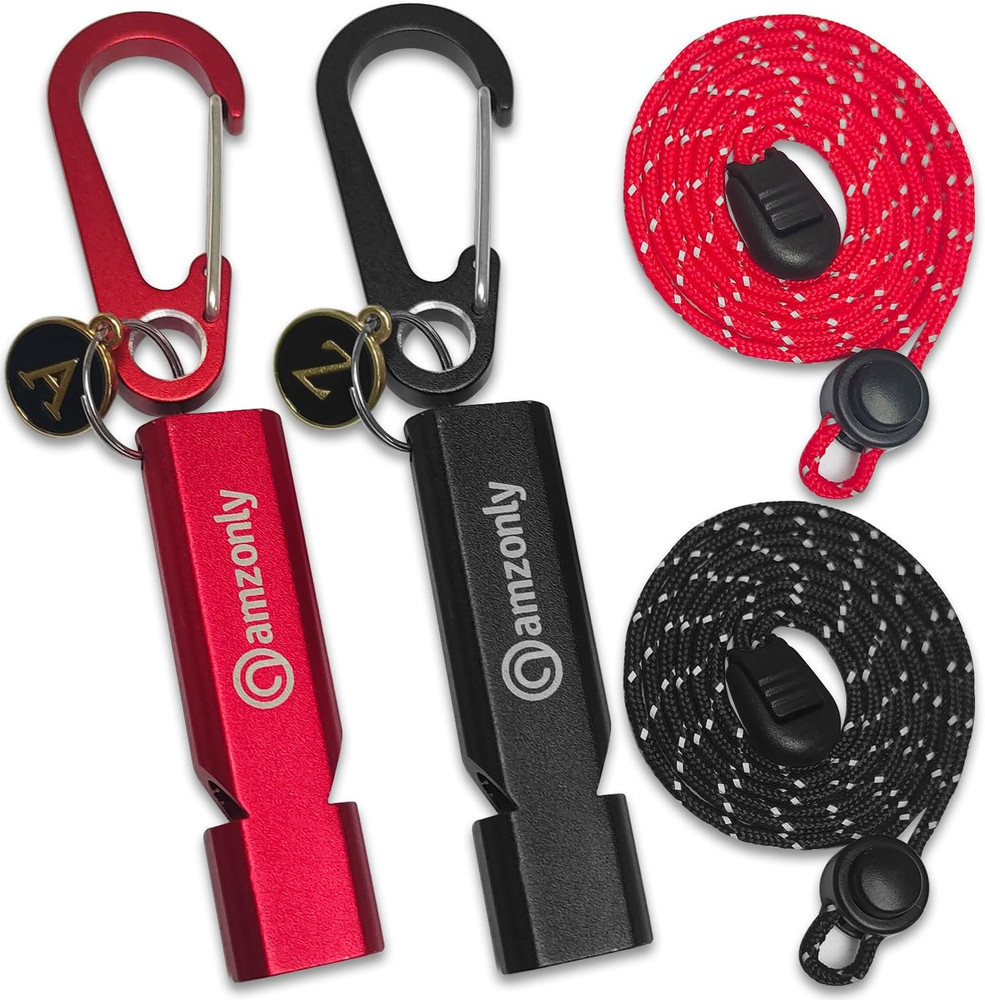 Heart-Engraved Aluminum Emergency Whistles for Her/Him, a Pair of Custom-Initial