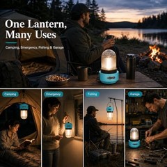 Rechargeable Camping Lantern, USB-C Dimmable Warm Light, IPX4 Turquoise Blue