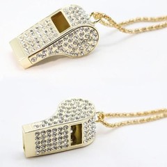Metal Rhinestone Lanyard Whistle Bling Crystal Loud Sound with Chain Whistle