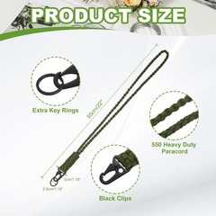 Paracord Lanyard, 550 Heavy Duty Keychain Necklace Lanyard (Army Green)